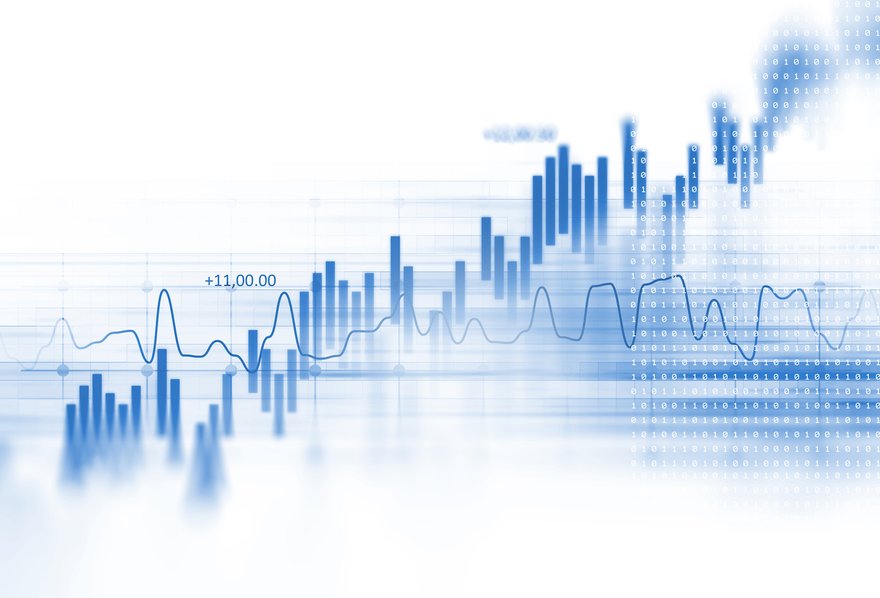 Blue up-trending stock chart.